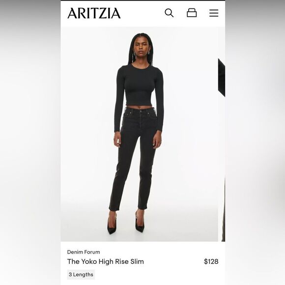 Black Denim Forum Aritzia jeans size 23 The Yoko High Rise Slim - Picture 1 of 8